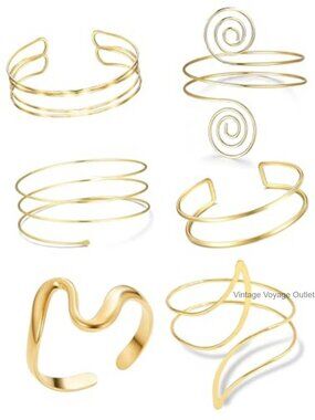 6 Pc Copper Upper Arm Cuff Bracelet Set Adjustable Bangle Jewelry